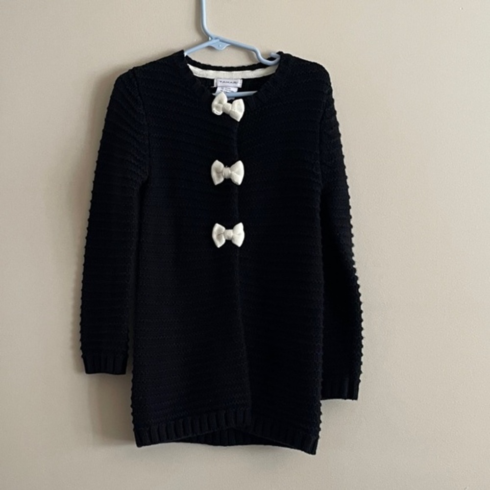 Tahari Girls Black Knit Bow Front Coat Size 4T